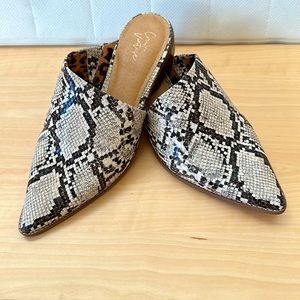 Crown Vintage Macaria Brown Snakeskin Leopard Print Pointed Toe Slide Mule Shoes